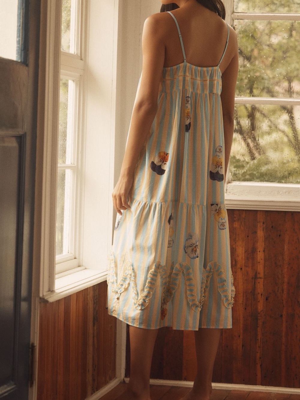 Anthropologie Nap Dress LyreBird Night Gown New Small Blue Pansy - Picture 2 of 9
